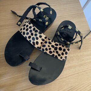 Calleen Cordero Platform Sandals with brass snaps ankle strap and calf strap